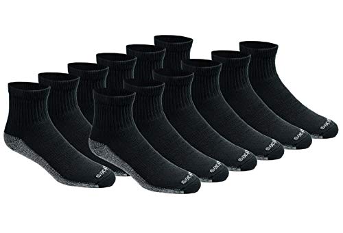 Dickies Men's Dri-Tech Moisture Control Quarter Socks, Available in M-XXL (6, 12, 18 Pairs) - color: Black (12 Pairs), size: Medium