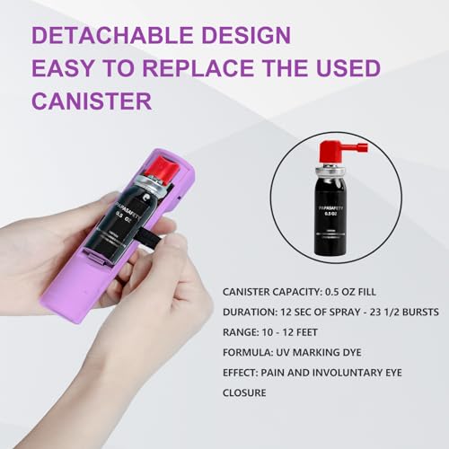 3-in-1 Personal Alarm with Pepper Spray, 130dB Siren, Red Strobe Lights, Replaceable Canister, Rechargeable, Self Defense Keychain for Women - color: Purple