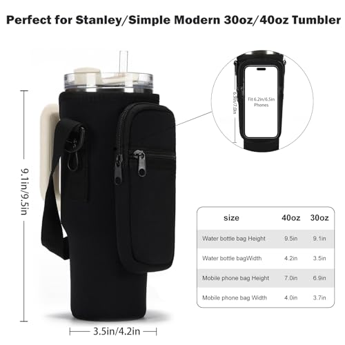 GOEWY Water Bottle Carrier Bag for Stanley Cup 40/30oz with Phone Pockets - color: Black, size: 40oz