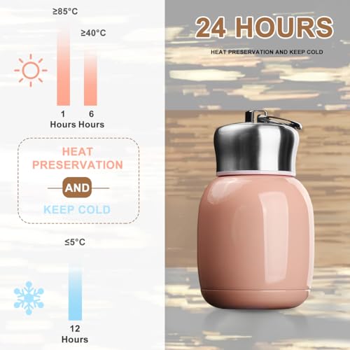 Mini 7 oz Stainless Steel Water Bottle, Small Vacuum Insulated Water Bottle Leak Proof Sport Tumbler Cup Hot and Cold Water Bottle for Women Girls Kids Gift Milk Tea Lunch (Peach pink) - color: peach pink