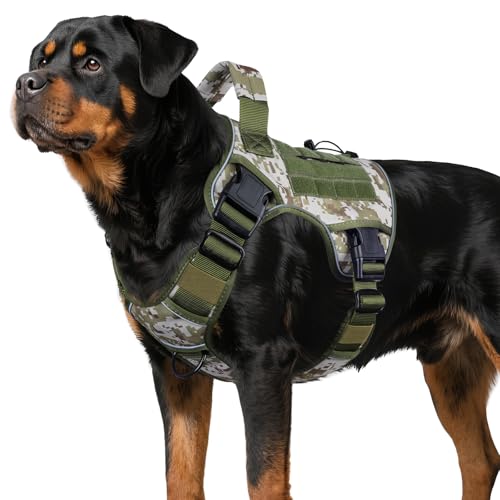 WINGOIN Tactical Dog Harness for Large Dogs,Heavy Duty No Pull Dog Harness - color: Green&Camo, size: X-Large: 70-120 lbs (Chest:29-39",Neck:21-26")