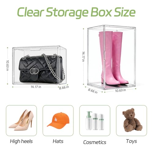 Clear Acrylic Display Case, Stackable Storage Bin, Magnetic Lid (1 Pack) - size: X-Large
