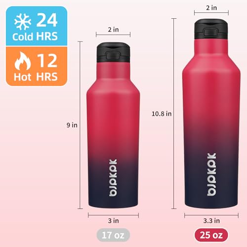 BJPKPK 25oz Insulated Thermal Water Bottle, Straw & Handle, Stainless Steel - color: Charming Black Red, size: 25 Ounces