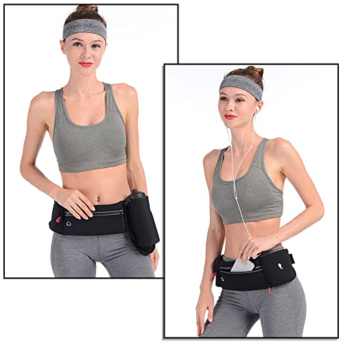 Simptech Running Belt Bag with Foldable Water Bottle Holder– No Bounce Hydration Waist Pack, Water Resistant Large Pocket Fanny Pack, Phone Holder for Men Women Running Hiking (Black)