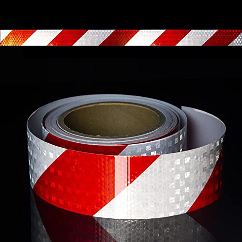Reflective Tape, Waterproof Self Adhesive Dot Safety Reflector - color: Red White, size: 2 Inch x 32.8 Feet