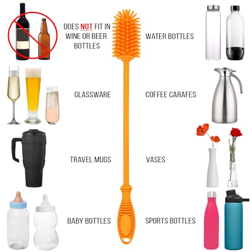 Kitchiny Silicone Bottle Brush 12.5 inch with 2 Straw Cleaners – Orange - color: Orange