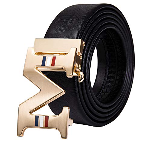 Dubulle Ratchet Belt for Men Leather Adjustable Designer Fashion Buckle - color: Designer Gold M, size: Adjustable Fit 22" to 38" Waist