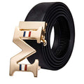 Dubulle Ratchet Belt for Men Leather Adjustable Designer Fashion Buckle - color: Designer Gold M, size: Adjustable Fit 22" to 38" Waist