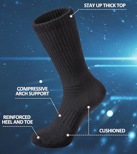 FNOVCO Women's Hiking Walking Running Crew Socks Thick Cushioned Athletic Compression Socks 5 Pairs - color: Black, size: 5-8