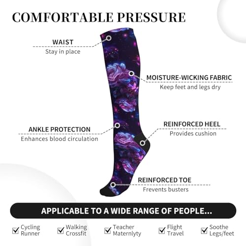 Compression Socks Women And Men For Nurses Travel Pregnancy Recovery Running Athletic - color: Purple Butterflies Flower