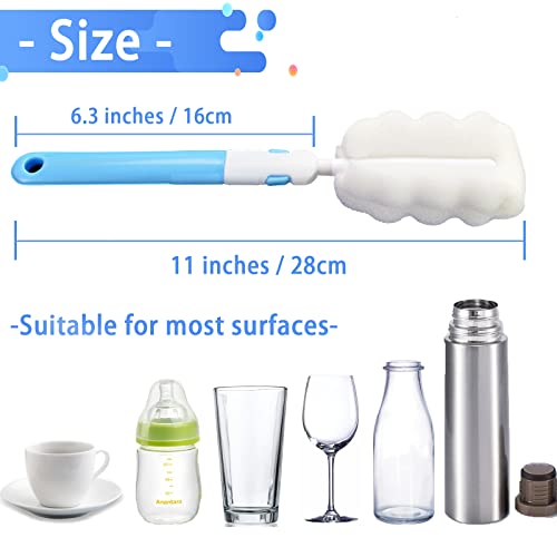 Bottle Brush 8PCS Sponge Cup Brush Set Cup Scrubber Brush Portable Long Handle Water Bottle Cleaner Brush for Baby Bottles Vacuum Flasks Mugs Glasswares (8PCS)