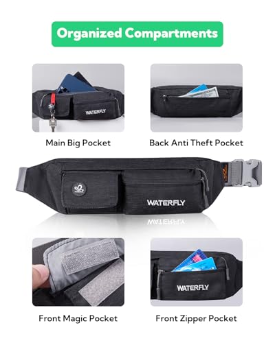WATERFLY Small Fanny Pack for Women Men, Crossbody Travel Waist Bag Black - color: Black