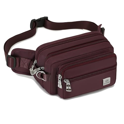Fanny Pack for Women, Fashion Crossbody Waist Bag with 5 Zipper Pockets, Lightweight Adjustable Strap Chest Bag for Travel Hiking Running (Grape purple) - color: Grape purple