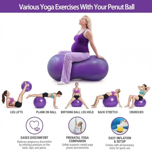 Peanut Ball for Kids Therapy,Anti-Burst Exercise Ball with Pump 90x45cm Yoga Ball Gym Quality Fitness Ball for Pregnancy Birth Exercise Physical Therapy, for Child Training, Women, Men - color: Purple