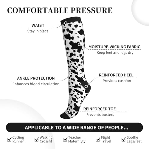 Crazy Fun Compression Socks, Unisex Knee High Support Socks - color: Cow Print