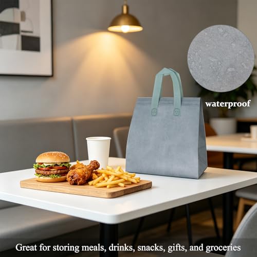 12Pcs Insulated Lunch Bags Disposable Cooler Thermal Grocery Takeout Bag for Food Delivery Party Drink Picnic Holiday, Dusty Blue - color: Dusty Blue, size: 9.45"(H) x 9.45"(L) x 5.91"(W)