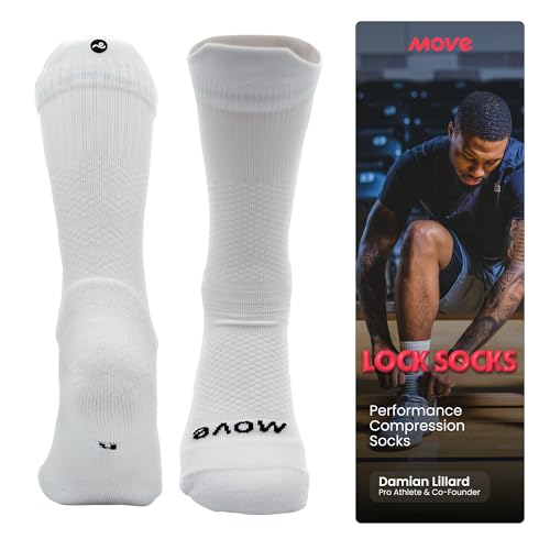 Move Compression Socks 25-35mmHg for Basketball & Running, Crew Socks - color: White, size: Medium