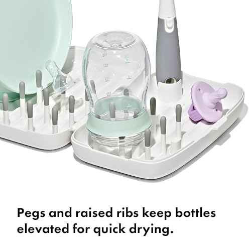OXO Tot Travel Size Baby Bottle Drying Rack & Bottle Brush, Portable, Gray