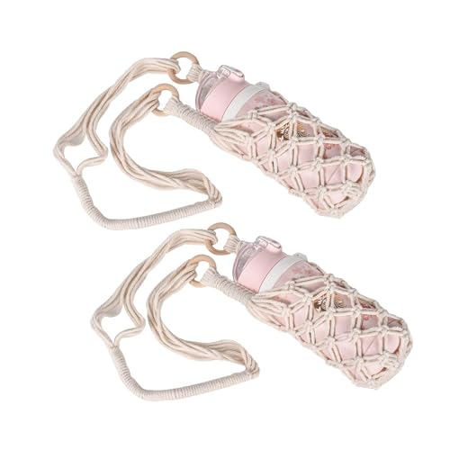 Eiyye Crochet Water Bottle Holder Crossbody Handmade Boho Water Bottles Sling with Strap Lightweight Bottle Carrier for Everyday Use(2-Pack)
