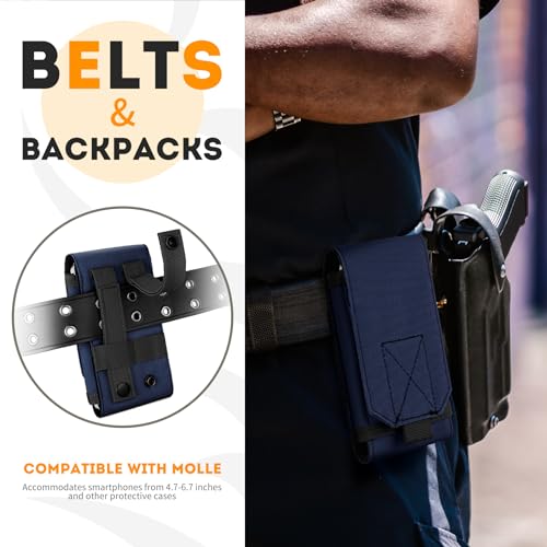 Tactical Molle Phone Holster Pouch, Universal Belt Waist Bag for iPhone 18 Pro Max/17 Pro/17/16 Pro Max/15 Pro Max/14 Pro Max/13, Samsung S26 Ultra/S25/S24, Size L - color: Deep Blue(2 Pack)