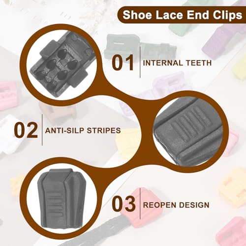 Zipper Pull Cord Lock End Tips, Plastic Shoe Lace End Clips - color: Gray