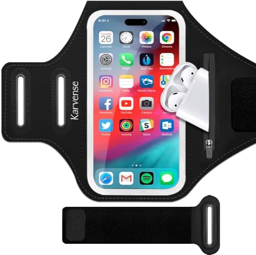 Phone Holder for Running-Karvense Phone Arm Bands w/Earphone Bag for Running&Gym& &Workout&Jogging, Cell Phone Armband for iPhone 17 Pro Max/16 Pro Max/15 Pro Max, Samsung Galaxy S Ultra/Plus- 6.9’’ - size: L: iPhone Pro Max&+/Galaxy+&U&A to 6.9''