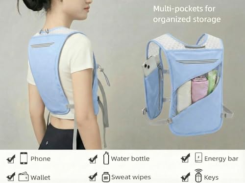Running Vest for Women Men Hydration Backpack with 500ml Soft Flask Lightweight Water Pack - color: Babyblue Vest Only