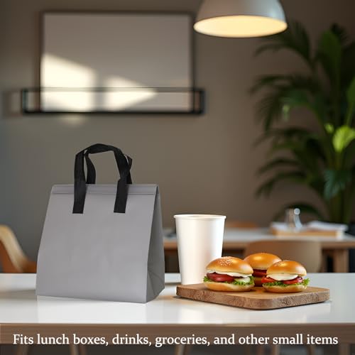 12Pcs Disposable Insulated Lunch Bags Thermal Cooler Bag for Food Delivery - color: Gray, size: 9.45"(H) x 9.45"(L) x 5.91"(W)