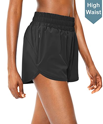 SANTINY Women's Athletic Running Shorts with Zipper Pockets - color: Black, size: X-Small