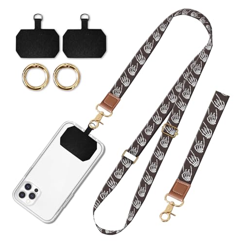Cell Phone Lanyard Adjustable Crossbody Strap, Cute Phone Neck Wristlet Wrist Strap Patch for Keys Case Accessories - color: Black Rock Skull Hands