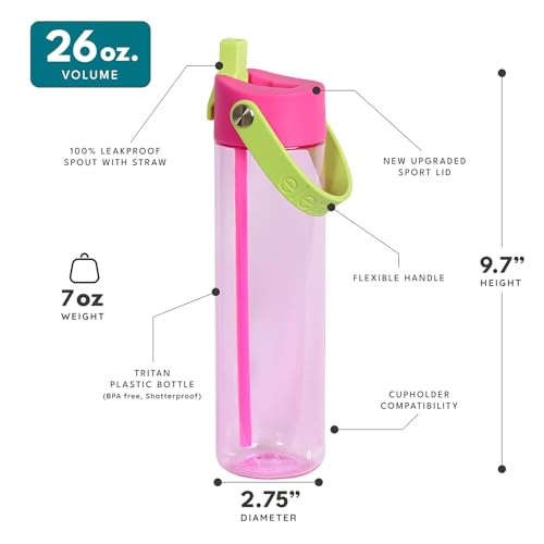 Elemental Splash 26oz 2-Pack Tritan Plastic Reusable Water Bottles w/Strap - color: Lime & Dragon Fruit, size: 26 Ounces
