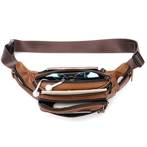 Leather Fanny Pack Waist Bag for Men Women Outdoor Travel Hiking Camping Walking Running Hip Bum Belt Slim Cell Phone Purse Wallet Pouch (#03Brown) - color: #00Brown