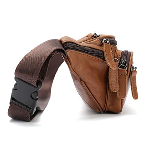Leather Fanny Pack Waist Bag for Men Women Outdoor Travel Hiking Camping Walking Running Hip Bum Belt Slim Cell Phone Purse Wallet Pouch (#03Brown) - color: #00Brown