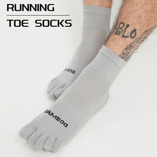 Sunew 3 Pairs Toe Socks for Men Women,Viscose Bamboo Breathable Athletic Running Five Finger Ankle/Quarter Socks - color: Grey, size: Small