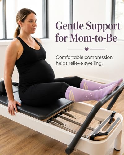 Compression Socks with Grips for Women Toe Pilates Socks Grippy Socks Woman Hospital Non Slip for Pregnancy Nurse - color: B02-Black/Purple