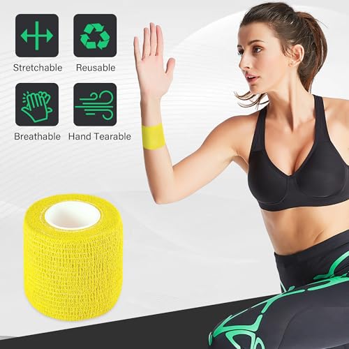Self Adherent Cohesive Bandages 2" X 5 Yards Elastic Self Adherent Tape, Athletic Tape Colorful 12 Rolls Used for Wraps, Sports Tape
