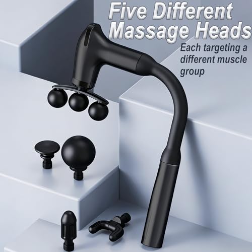 Massage Gun with Upgraded Extension Handle, Massage Gun Deep Tissue - Back Massager for Relief Deep Tissue, Muscles/Neck/Shoulders/Waist/Legs Massager,5 Replaceable Heads&9 Speed Levels (Black) - color: Black