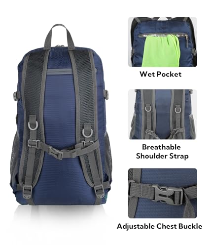 WATERFLY Lightweight Packable Hiking Backpack, 30L Day Pack - color: Green & Yellow