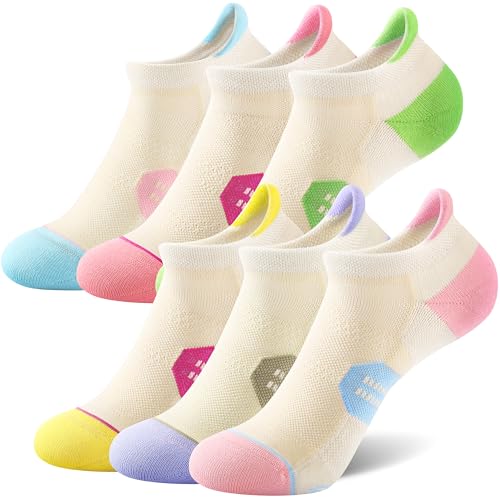 CS CELERSPORT 6 Pack Women's Ankle Running Socks Cushioned Low Cut Tab Athletic Socks - color: Cream Pastel, size: Medium