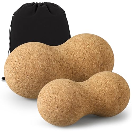 Novabright 2 Pcs Cork Peanut Massage Ball Double Lacrosse Ball Peanut Roller for Myofascial Release, Muscle Relaxation Acupoint Massager for Back, Shoulder, Feet Pain Relief(4.7 and 6.3 Inches) - size: 4.7 and 6.3 Inch