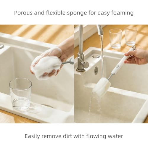 Bottle Brush Long Handle Cup Cleaner Brush Sponge Bottle Scrubber Detachable Handle Portable Sponge Cleaning Brush for Cups Wine Glasses Water Bottles Baby Bottles and Vacuum Flasks(3 PCS) - color: White, Blue, Pink