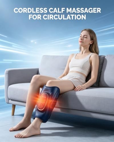 Cordless Calf Massager for Circulation Red Light Therapy for Leg with 3-Level Heating, Vibration and Airbag for Pain Relief Adjustable Temperature