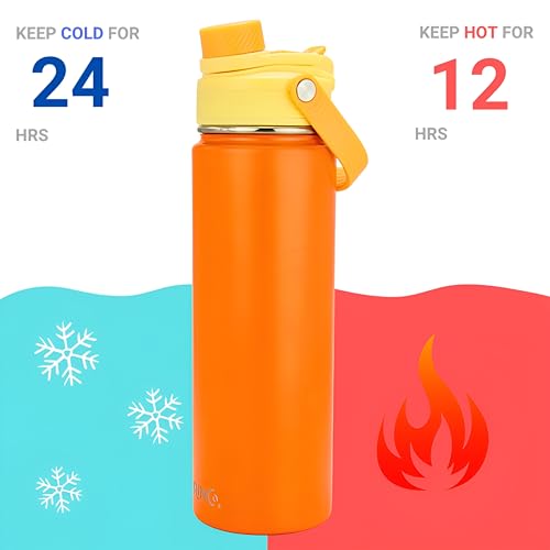 Drinco Stainless Steel Water Bottle Spout Lid Vacuum Insulated Double Wall Water Bottle Wide Mouth Leak Proof Keep Cold Sport Camping Hiking (22oz Citrus) - color: 22oz Citrus