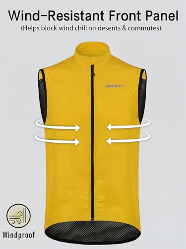 qualidyne Men's Windproof Cycling Vest, Full-Zip Sleeveless Bike Gilet - color: Earthy Yellow, size: Large