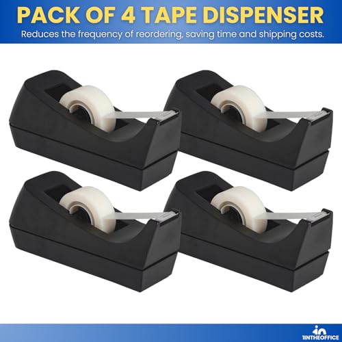 1InTheOffice Desk Tape Dispenser, Black 4 Pack (Desktop Tape Dispenser) - size: Tape Dispenser