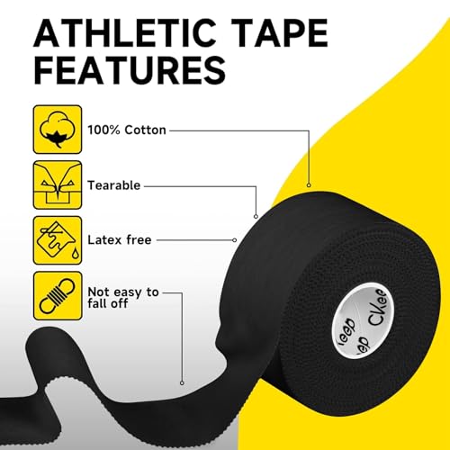 CKeep Athletic Tape, Original Cotton Waterproof Sports Tape 4 Packs, Black - size: 4 Rolls