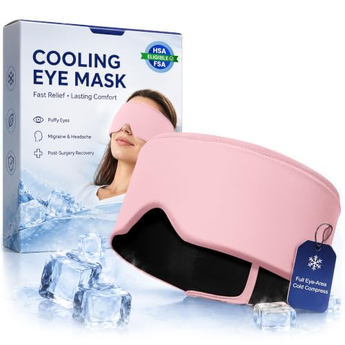 Cooling Gel Eye Mask for Puffy Eyes, Migraine & Headache Relief, Full Eye-Area Cold Compress for Eyes & Temples, FSA Eligible HSA Reusable Eye Ice Pack for Swelling & Post-Surgery Recovery - color: Pink
