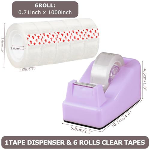 Desktop Tape Dispenser with Weighted Nonskid Base,Includes 6 Rolls of Tape - color: Purple (6pcs Tape)