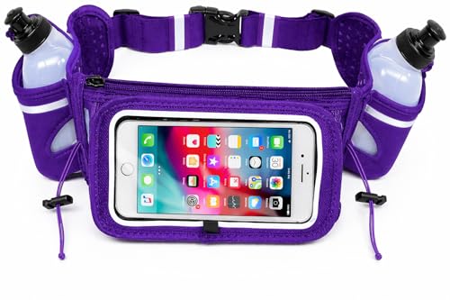 No.1 Hydration Belt by Runtasty - Premium Running Fuel Belt w/2 BPA-Free 10 oz Water Bottles, Tilt-Up Pocket w/Touchscreen-Ready Cover - Fits All iPhones, Runners Ebook & No-Bounce Design - color: Elite Purple