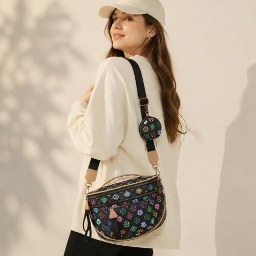 Makes Checkered Crossbody Bag Bum Bag for Women with Pouch - color: Triblack